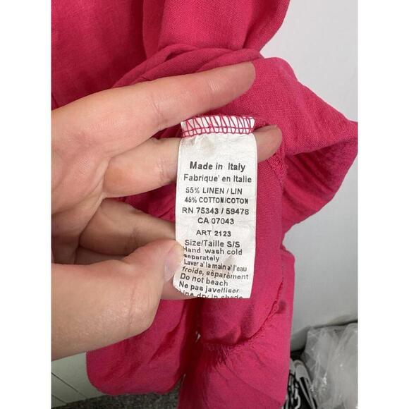 Terzo Millennium Dress Womens Small Linen Italy Made Tiered Hem Pink Natural - Picture 8 of 8